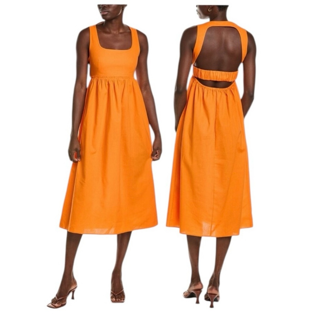O.P.T‎ Mariabella Linen-Blend Midi Dress Orange Midi Size Medium NWT